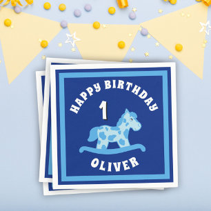 Rocking Horse Blue Boy Birthday Party Napkin