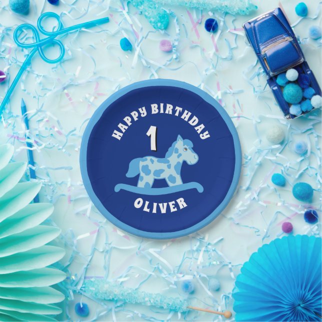 Rocking Horse Blue Boy Birthday Party Paper Plate (Party)