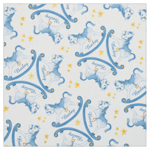 Rocking horse blue boys name nursery fabric