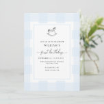 Rocking Horse Blue Gingham 1st Birthday Invitation<br><div class="desc">Celebrate your son's first birthday with this classic gingham boy baby shower invitation. The design features a timeless gingham design and a hand-drawn rocking horse. The script "first birthday" heading is an image that cannot be edited. The heading image can be resized to fit any invitation size. All of the...</div>