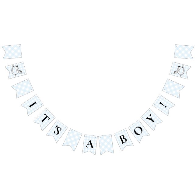 Rocking Horse Blue Gingham Baby Shower Bunting (All)