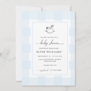 Rocking Horse Blue Gingham Baby Shower Invitation