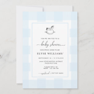 Rocking Horse Blue Gingham Baby Shower Invitation