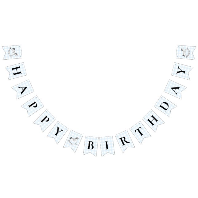 Rocking Horse Blue Gingham Birthday Bunting Banner (All)