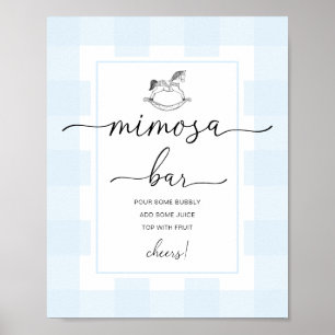 Rocking Horse Blue Gingham Mimosa Bar Sign