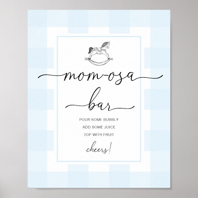 Rocking Horse Blue Gingham Shower Mum-osa Bar Sign (Front)