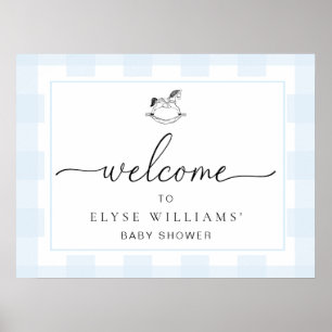 Rocking Horse Blue Gingham Welcome Poster