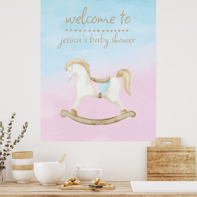 Rocking Horse Blue Pink Gender Baby Welcome Sign (Kitchen)