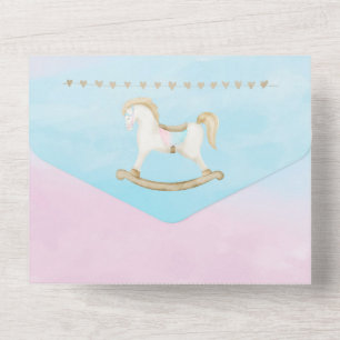 Rocking Horse Blue Pink Gender Neutral Baby Shower All In One Invitation