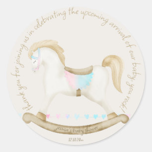 Rocking Horse Blue Pink Gender Neutral Baby Shower Classic Round Sticker