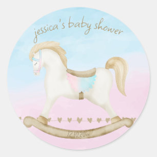 Rocking Horse Blue Pink Gender Neutral Baby Shower Classic Round Sticker