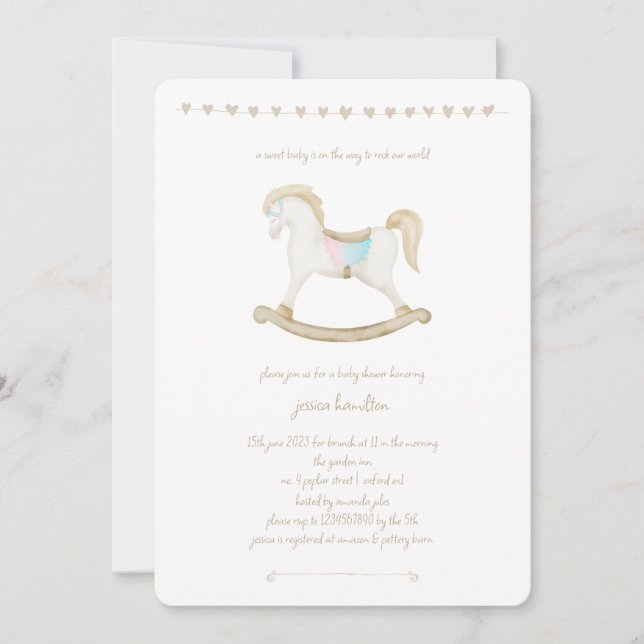 Rocking Horse Blue Pink Gender Neutral Baby Shower Invitation (Front)