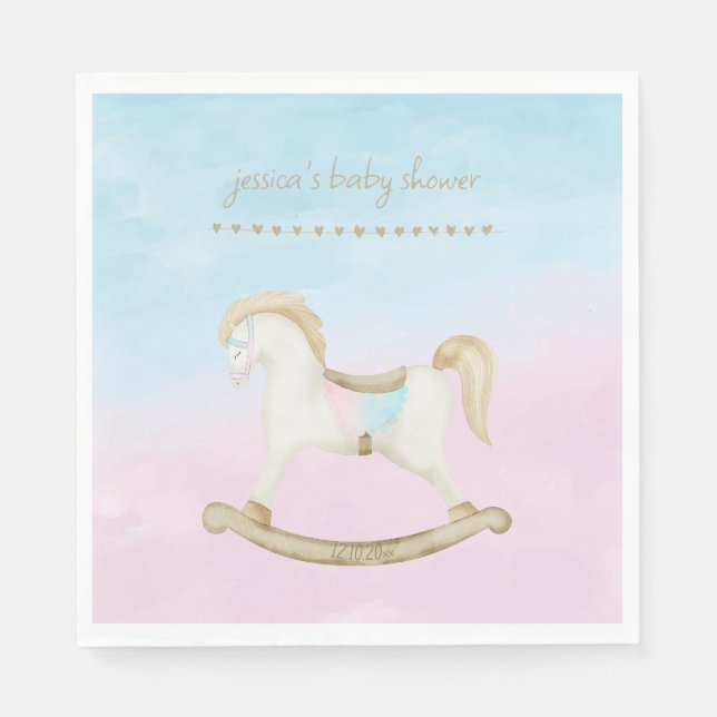 Rocking Horse Blue Pink Gender Neutral Baby Shower Napkin (Front)