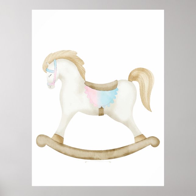 Rocking Horse Blue Pink Gender Neutral Baby Shower Poster (Front)