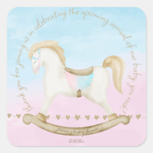 Rocking Horse Blue Pink Gender Neutral Baby Shower Square Sticker