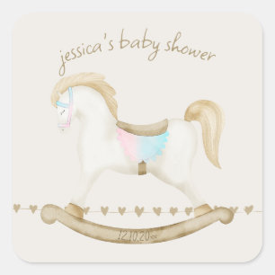 Rocking Horse Blue Pink Gender Neutral Baby Shower Square Sticker