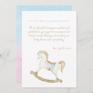 Rocking Horse Blue Pink Gender Neutral Baby Shower Thank You Card