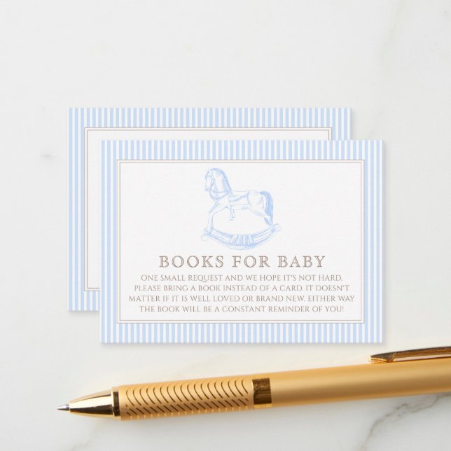 Rocking Horse Blue Toile De Jouy Books For Baby Enclosure Card (Front/Back In Situ)