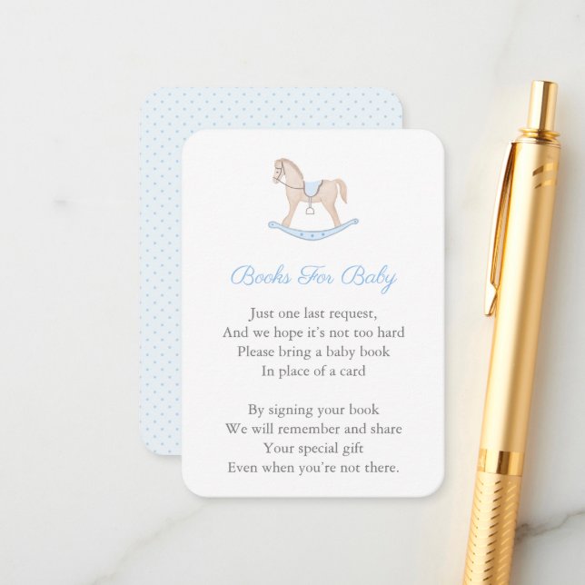 Rocking Horse Bring A Book Baby Shower Enclosure Card (Front/Back In Situ)