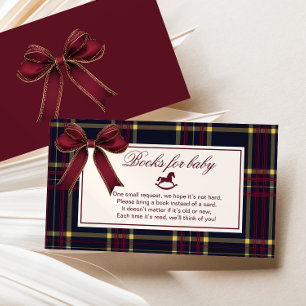 Rocking Horse Burgundy Bow Plaid Books for baby Enclosure Card