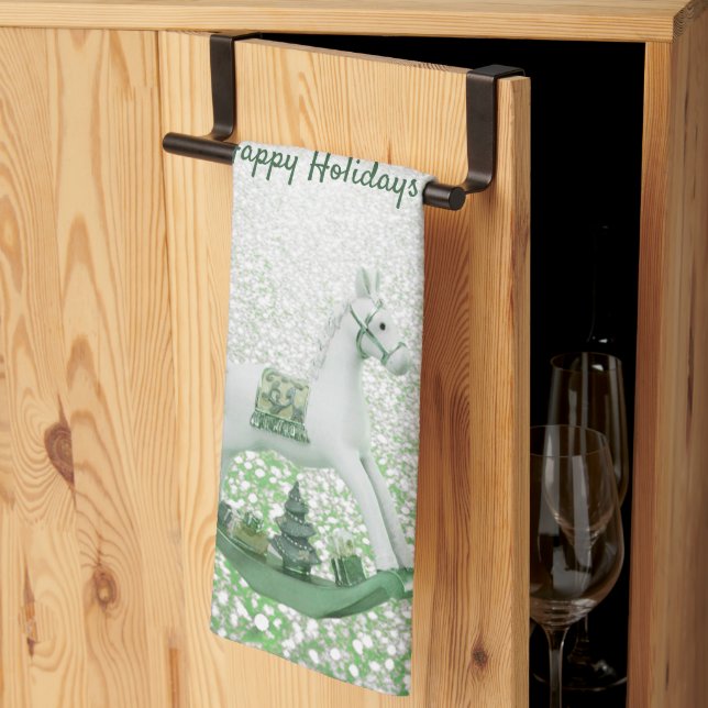 Rocking Horse Christmas Holiday Kitchen Towels (Thirds Fold)