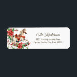 Rocking Horse Christmas Return Address Label<br><div class="desc">A classic and lovely white rocking horse on red runners and with red saddle and bridle,  all dressed out for Christmas. This is a vintage watercolor,  trimmed also with poinsettia and holiday flowers and greenery. Remember to edit the example names and address on this great return address label.</div>