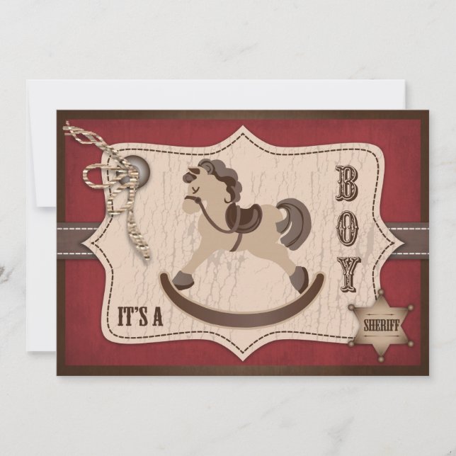 Rocking Horse Cowboy Baby Shower Barn Red Invitation (Front)