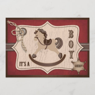 Rocking Horse Cowboy Baby Shower Barn Red Invitation