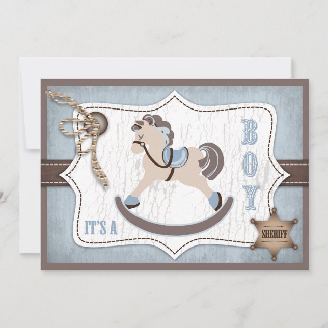 Rocking Horse Cowboy Baby Shower Blue Invitation (Front)