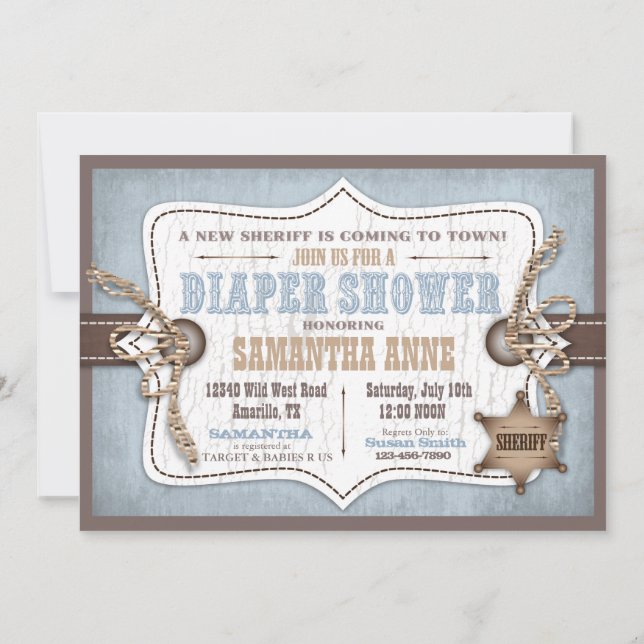 Rocking Horse Cowboy Baby Shower Blue Invitation (Back)