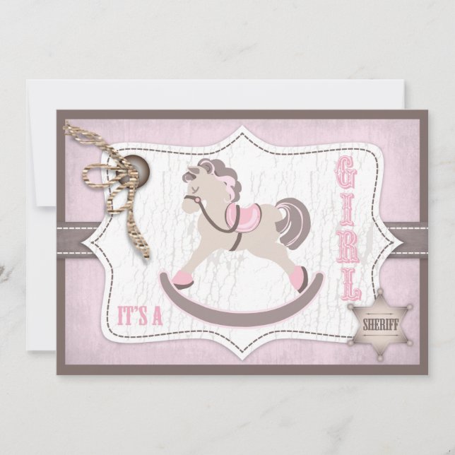 Rocking Horse Cowgirl Baby Shower Pink Invitation (Front)