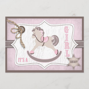 Rocking Horse Cowgirl Baby Shower Pink Invitation