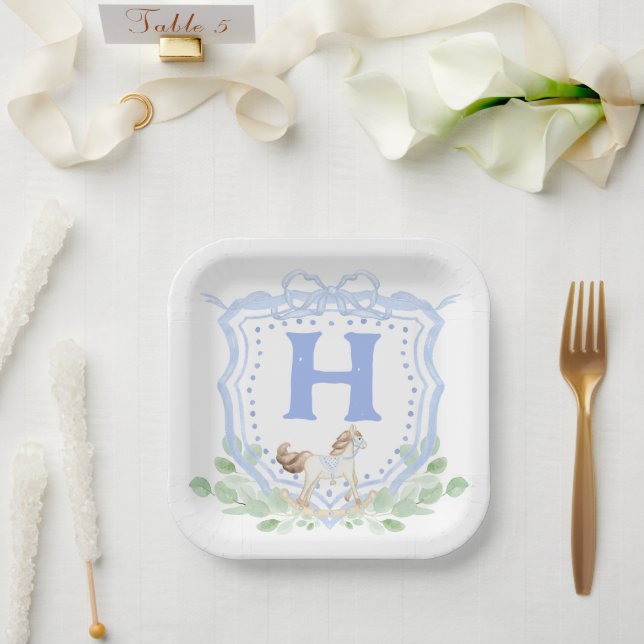 Rocking Horse Crest Monogram Paper Plate (Wedding)