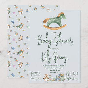Rocking Horse Gender Neutral Boho Toys Baby Shower Invitation