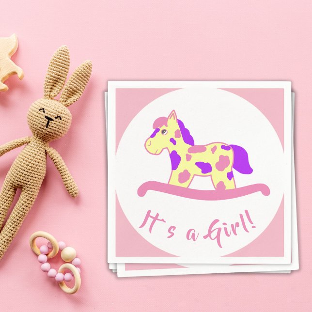 Rocking Horse Girl Baby Shower It`s a Girl Napkin (Creator Uploaded)