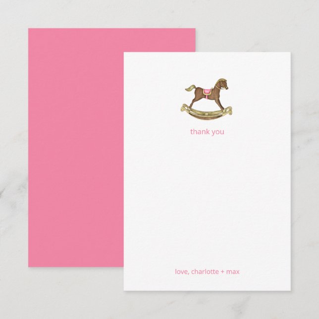 Rocking Horse girl baby shower thank you (Front/Back)