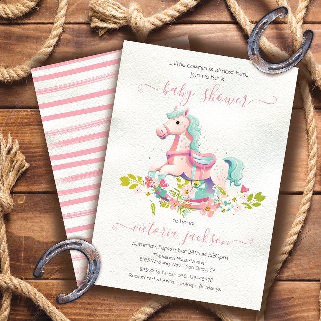 Rocking Horse Little Cowgirl Baby Shower Invitation (Creator Uploaded)