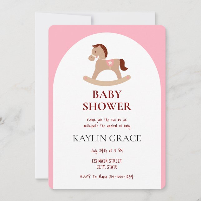Rocking Horse Little Girl Baby Shower Pink Invitation (Front)