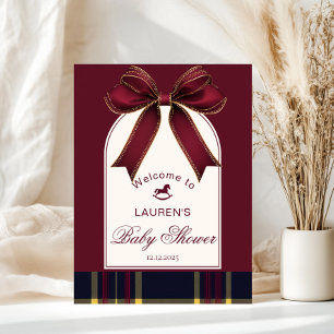 Rocking Horse Luxury Gold Bow Burgundy Welcome Poster