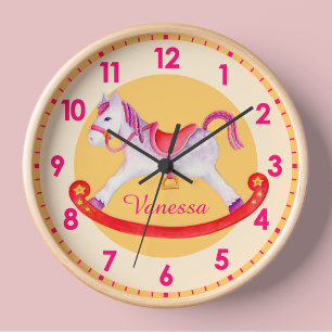 Rocking horse nursery named yellow kids clock