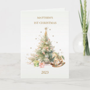 Rocking Horse Pine Baby 1st Christmas Holiday Card