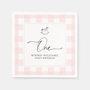 Rocking Horse Pink Gingham 1st Birthday Napkins