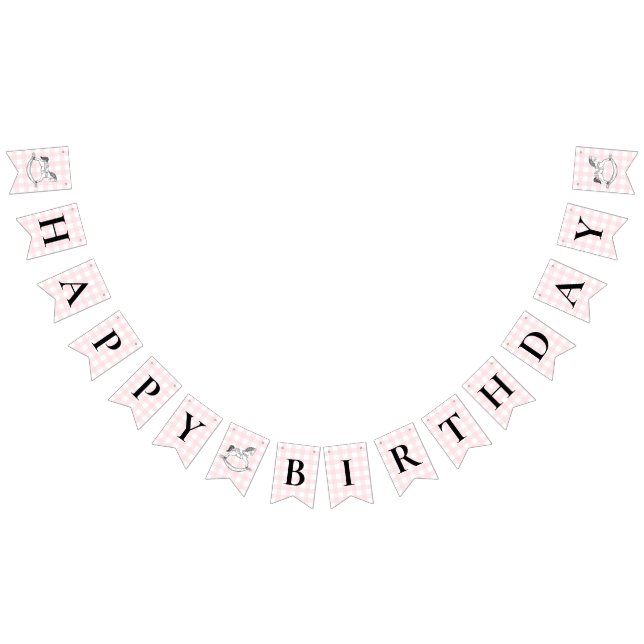Rocking Horse Pink Gingham Birthday Bunting Banner (All)