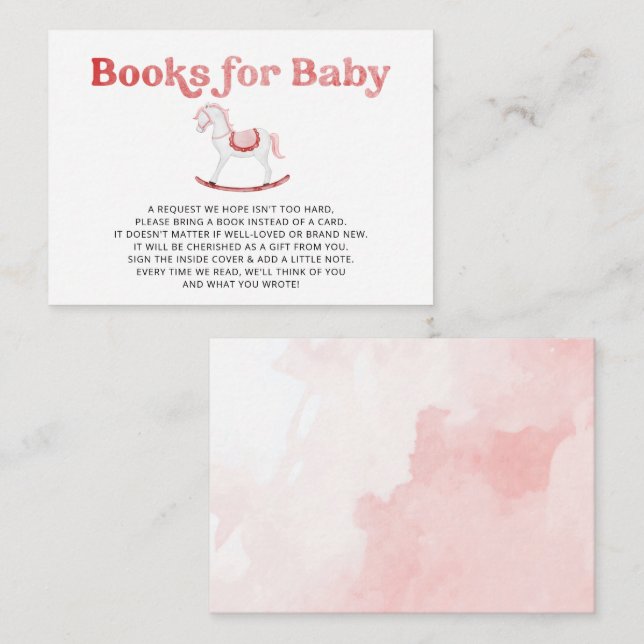 Rocking Horse Pink Girl Baby Shower Book Request Enclosure Card (Front/Back)