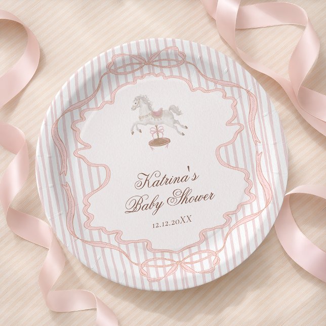 Rocking Horse Pink Girl Baby Shower Paper Plate (Creator Uploaded)