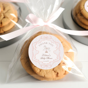 Rocking Horse Pink Girl Baby Shower Thank you Classic Round Sticker