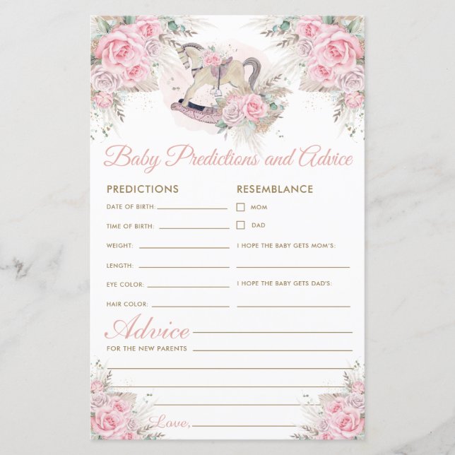 Rocking Horse Pink Pampas Baby Predictions Advice (Front)