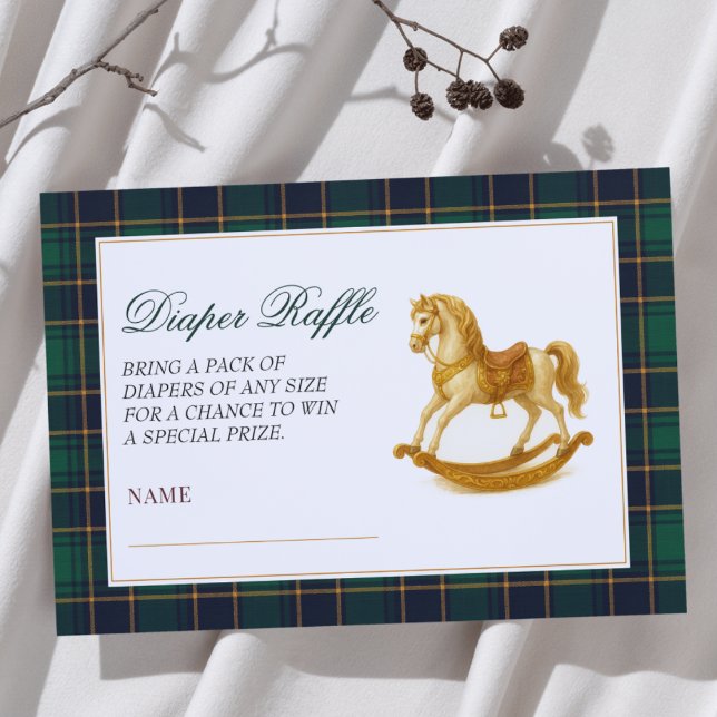 Rocking Horse Plaid Baby Shower Diaper Raffle Enclosure Card (Creator Uploaded)