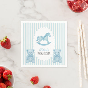 Rocking Horse Preppy Bear Blue Baby Shower  Napkin