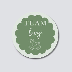 Rocking Horse Sage Green Team Boy Gender Reveal Classic Round Sticker